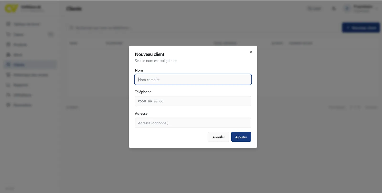 استمارة إضافة زبون في StationeryOS